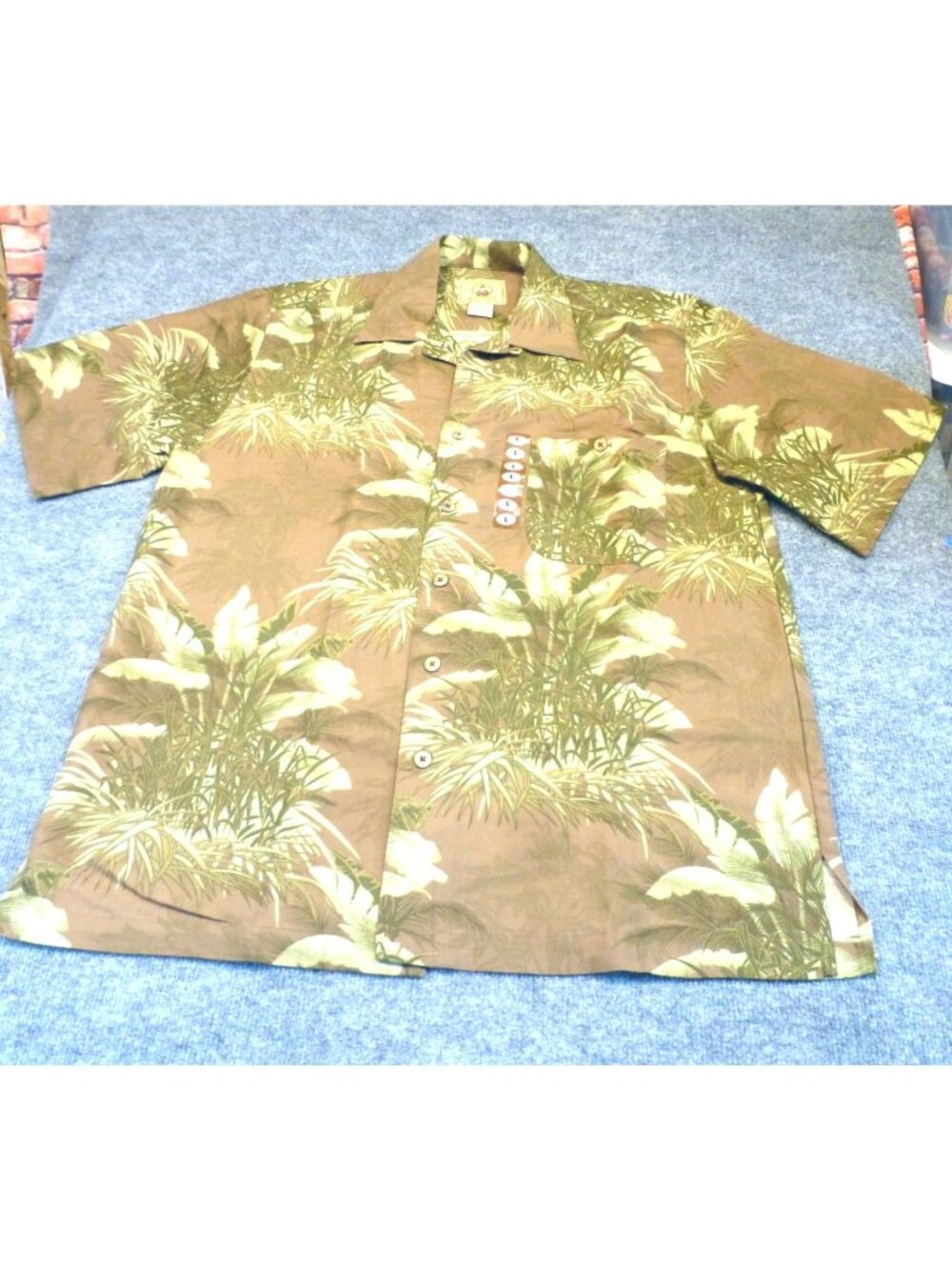 Joe Marlin Original Outfitters Mens Brown Hawaiian Palm Tropical Camp‎ Shirt L
